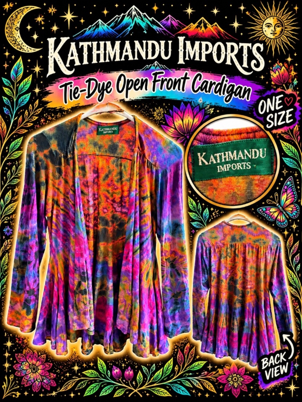 Kathmandu Imports Tie Dye Boho Open Front Cardigan Kimono One Size
